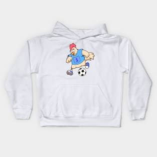 Cartoon chicken playing soccer Kids Hoodie